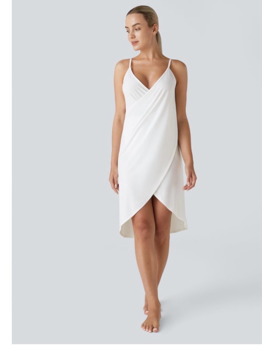 Halara White Wrap-Front Slip Beach Cover-Uo Dress with Spaghetti Straps